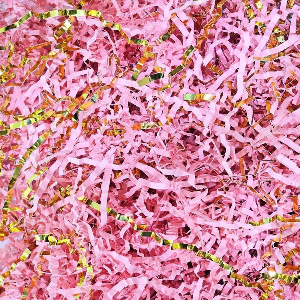 GoooodGift - 3 oz - Gold & Pink - Crinkle Cut Paper Shred Filler for Gift Wrapping, Gift Box Stuffing Birthdays, Basket Filling Mother's Day Christmas