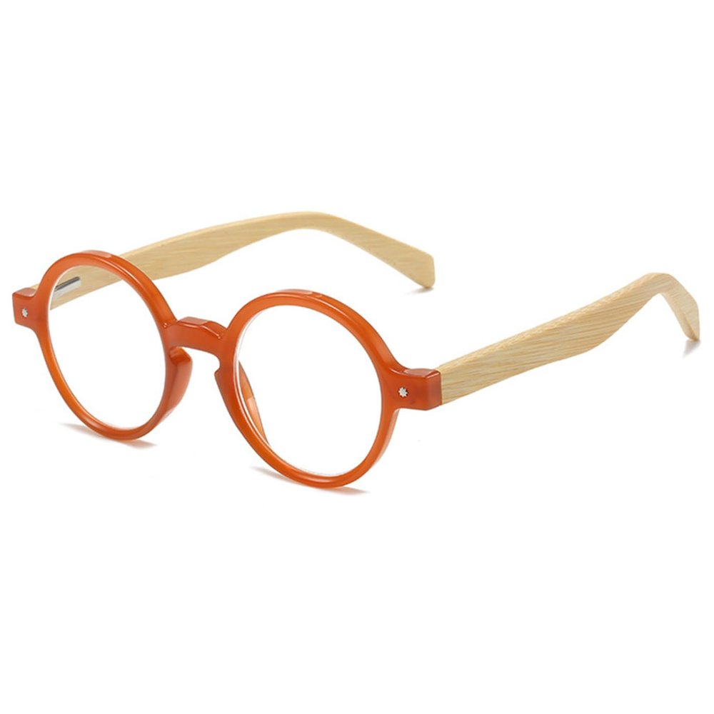 ABETOS Round Wood Look Reading Glasses for Men Women Spring Hinges Retro Fashion Wood Readers with Bamboo Temples, Orange+3.0