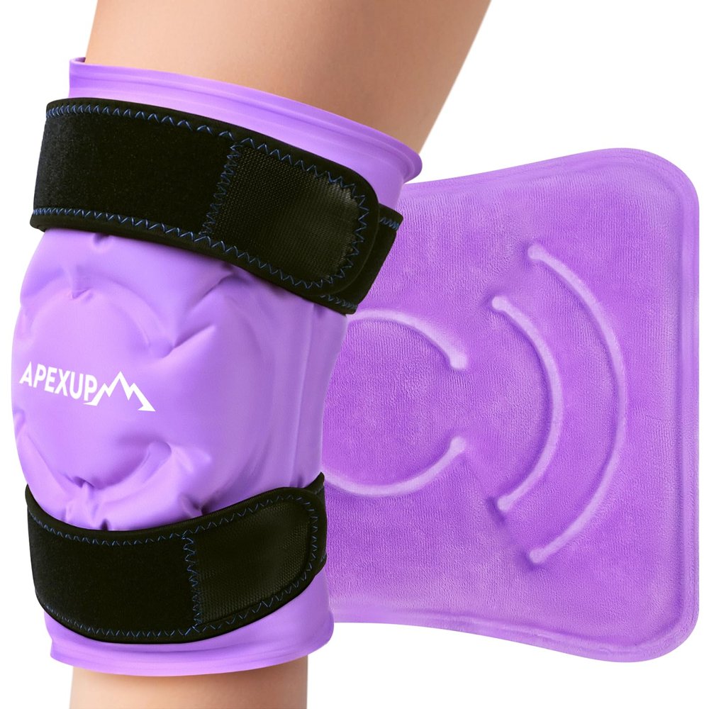 APEXUP Ice Pack for Knee Pain Relief, Large Reusable Wrap After Surgery, Flexible Gel Cold Pack for Injuries, Pain Relief for Back, Shoulder, Elbow, Ankle and Leg (Purple, L 1PK)