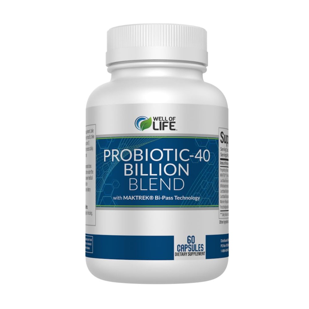 Well of Life Probiotic-40 Billion: Helps Gut Health & Digestive Support. 4 Strain Blend, 40 Billion CFU. Enhances Nutrient Absorption, Metabolism. 60 Capsules. Non-GMO, Made in USA.