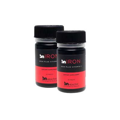 BNHealthy Iron & Vitamin C Tablet 2-Pack - Premium Bisglycinate Supplement with Vitamin C - 60 Tablets for Enhanced Energy and Iron Absorption