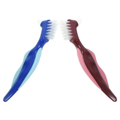 NOLITOY 2pcs Double-Sided Cleaning Brush for and Easy Use Oral Care Tool for Full and Partial Dentures Includes Red Brush
