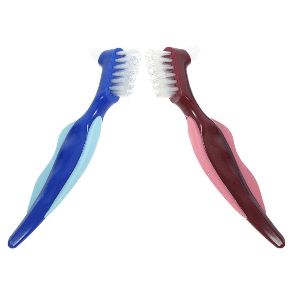 NOLITOY 2pcs Double-Sided Cleaning Brush for and Easy Use Oral Care Tool for Full and Partial Dentures Includes Red Brush