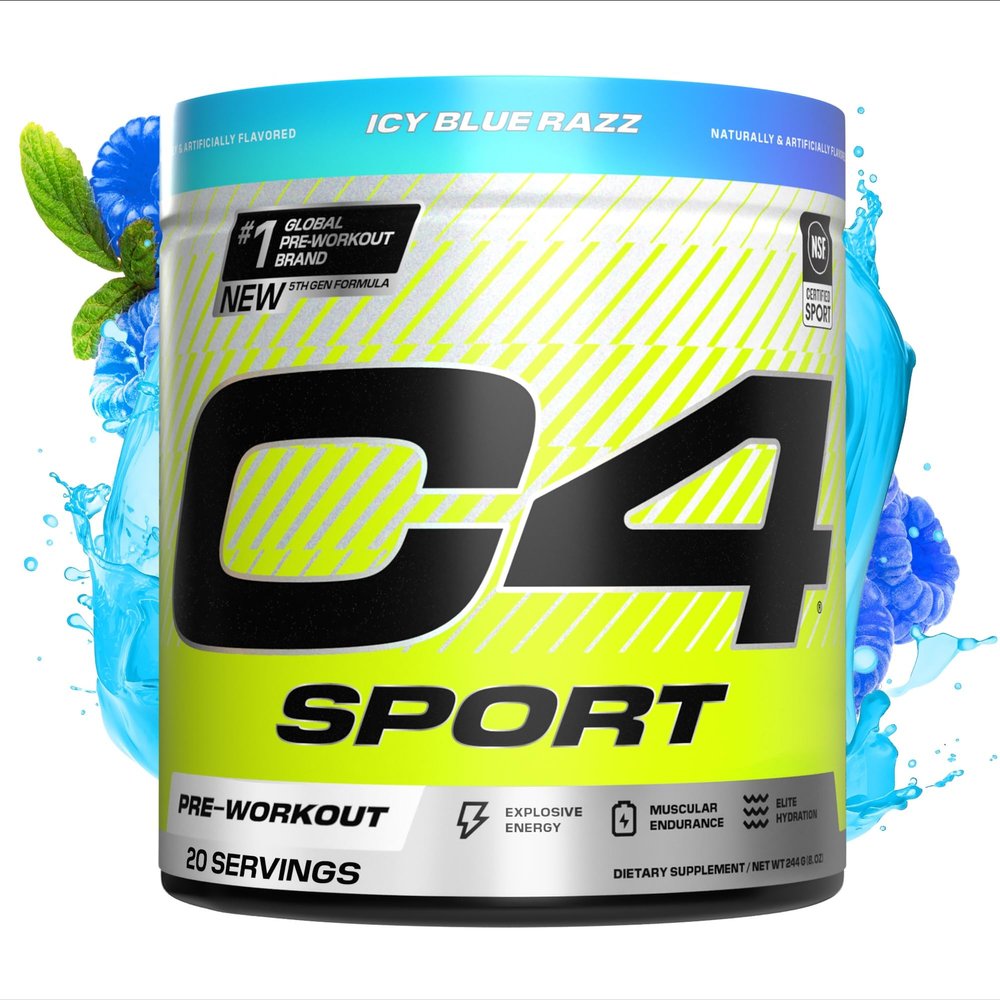 Cellucor C4 Sport Pre Workout Powder - NSF Certified for Sport - Elite Hydration - 200mg Caffeine + Creatine + Beta-Alanine - Electrolytes and Energy Supplement - ICY Blue Razz, 20 Servings