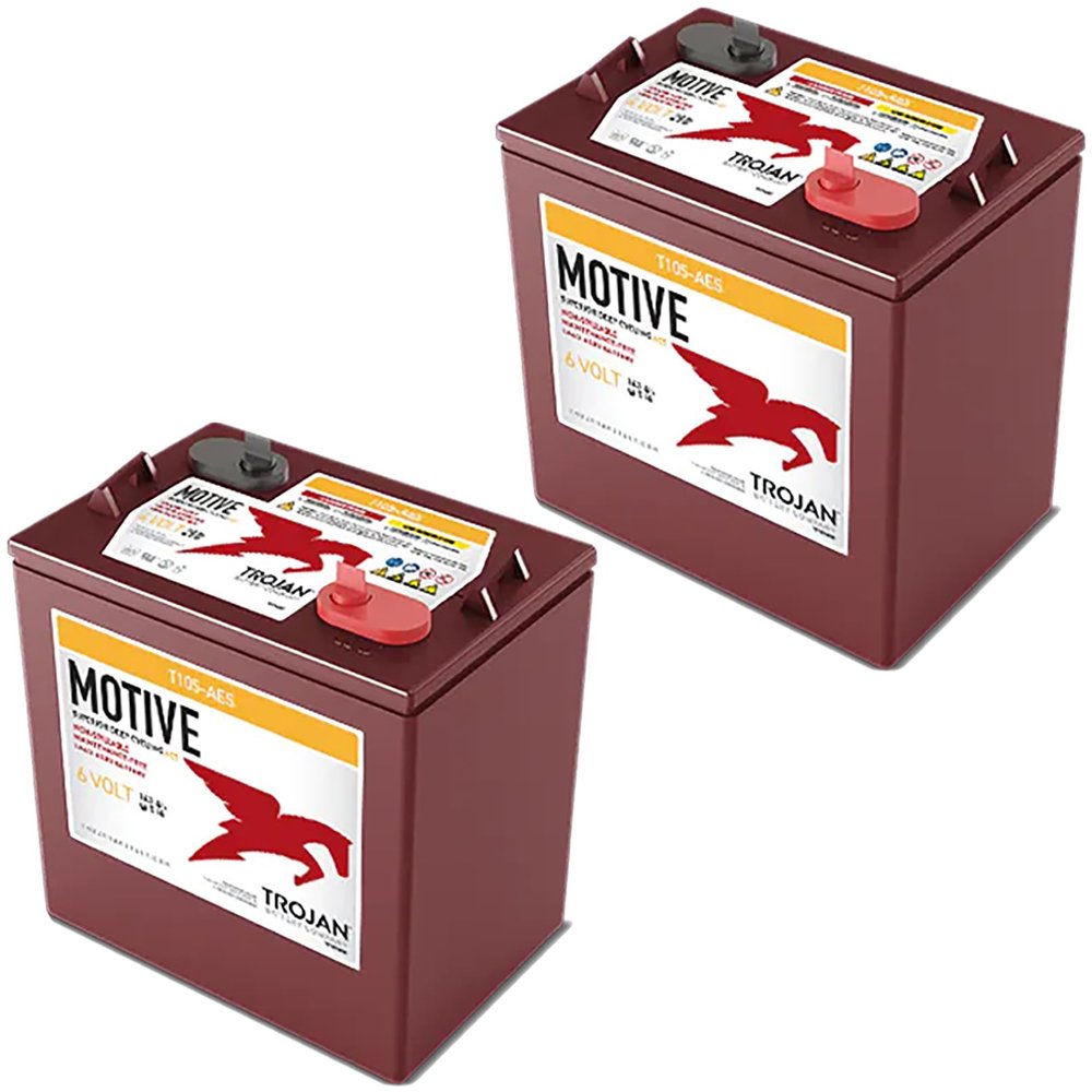 Trojan T105-AES 6V Superior Deep Cycling VRLA AGM Batteries, Maroon, Pack of 2