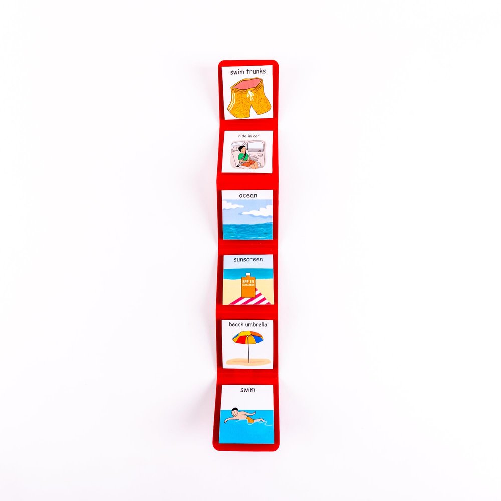 PECS Compact Community/Traveling Visual Schedule, 18" x 3" Unfolded, 3" x 3" Folded, for Transitions, School, Home, Work and Community. (Red)