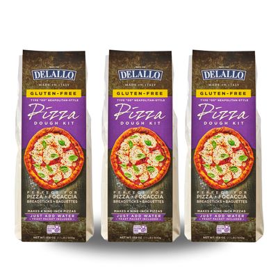 DeLallo Gluten Free Flour Pizza Kit, 17 Oz Bag, (3 Pack), All Purpose Pizza Dough Mix for Baking Crust, Bread and Calzones, Vegan, Dairy Free