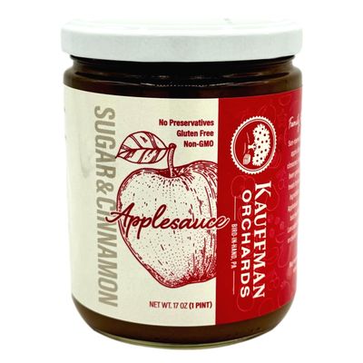 Kauffman Orchards Small Batch Applesauce, With Sugar and Cinnamon, 17 Ounce Jar (Pack of 2)
