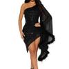 Generic Women'S Sequin Long Sleeves One Shoulder Dress Sparkly Glitter Party Pencil Bodycon Dresses Elegant Cocktail Maxi Dress (Large,Black) view 2