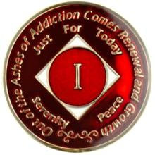 12 Year NA Style Clean Time Chip Metallic Red Tri-Plate Sobriety Chip