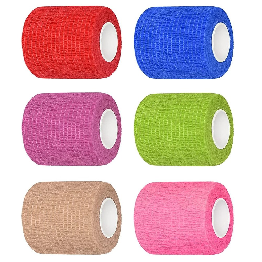 AmeriCan Goods 6/Pack Assorted Color Cohesive Bandage Wrap Self-Adherent 5 Yards Roll Elastic Breathable Non Woven Stretch First Aid Tape (2" x 5 yds)