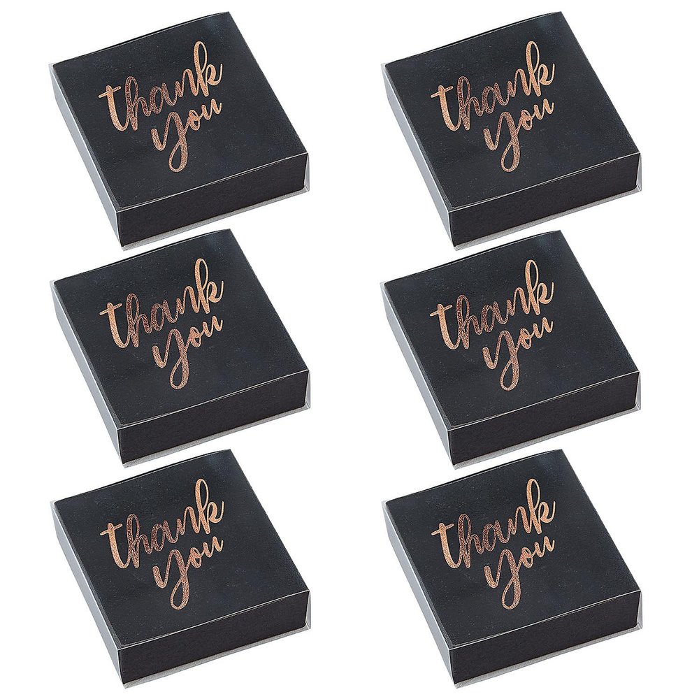 Fun Express Rose Gold Foil Frosted Black Kraft Paper Favor Boxes Small 3" x 3" - Bulk 48 Pc