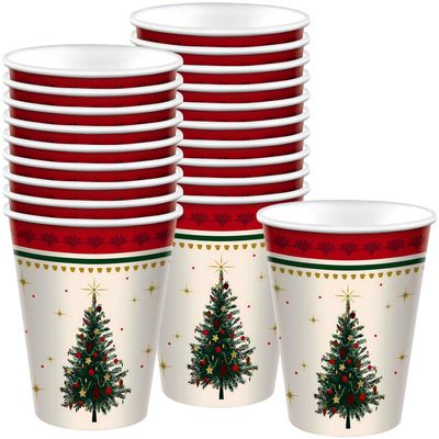 Amscan Elegant Evergreen Multicolor Paper Cups (9 oz) Pack of 20 - Stylish & Durable Disposable Drinkware for Holiday Parties & Events
