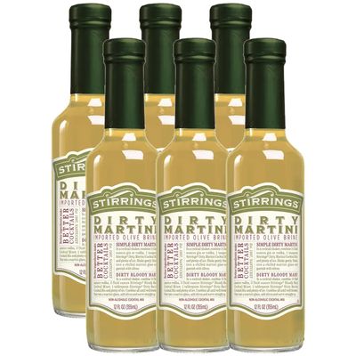Stirrings 6 Pack Dirty Martini Mix Bitters 355ml Bottles - Real Ingredients No Preservatives Low Calories - Drink Mixer