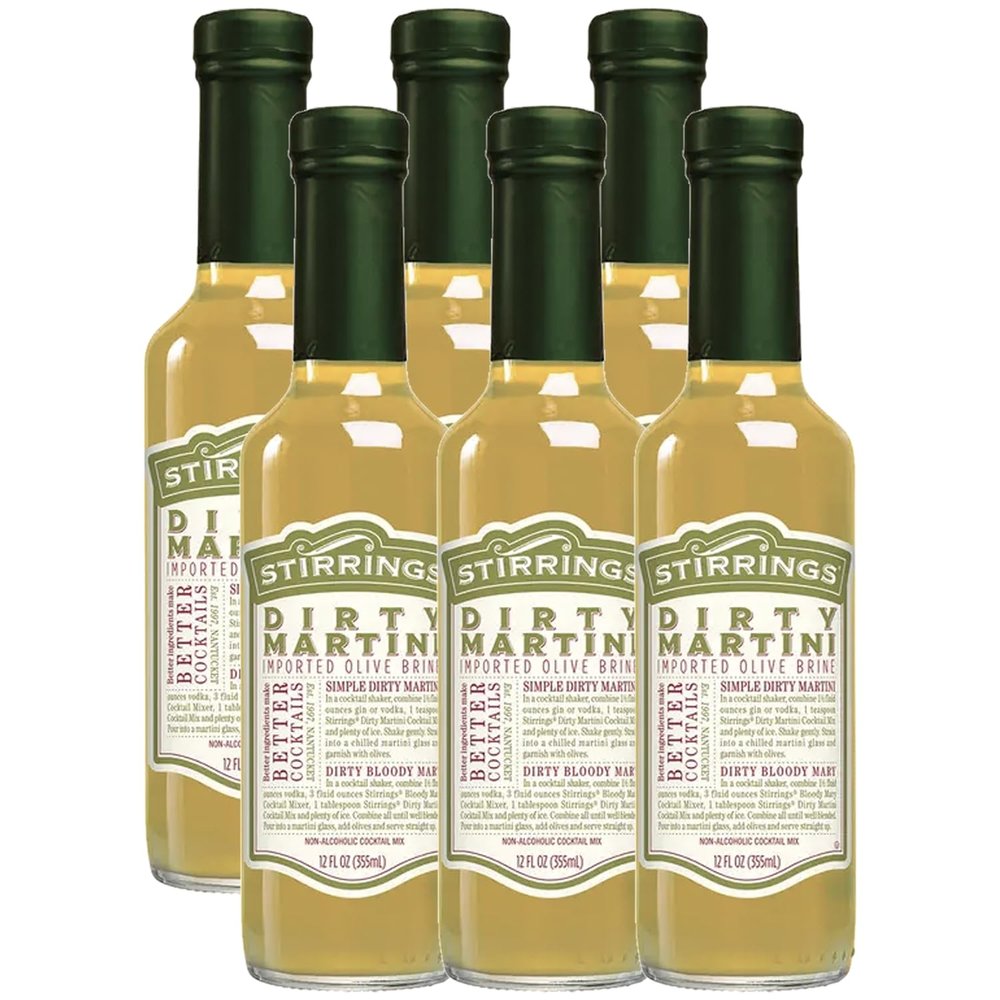 Stirrings 6 Pack Dirty Martini Mix Bitters 355ml Bottles - Real Ingredients No Preservatives Low Calories - Drink Mixer