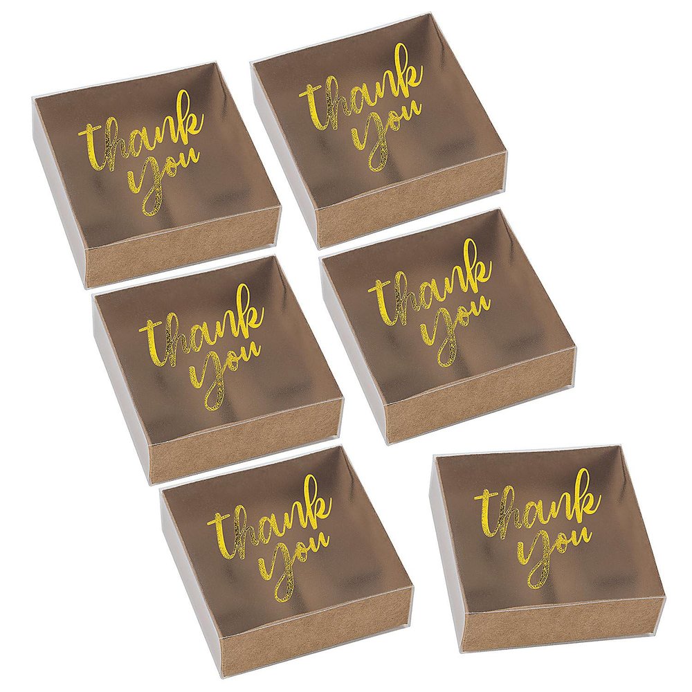 Fun Express Gold Foil Frosted Kraft Paper Favor Boxes Small 3" x 3" - Bulk 48 Pc