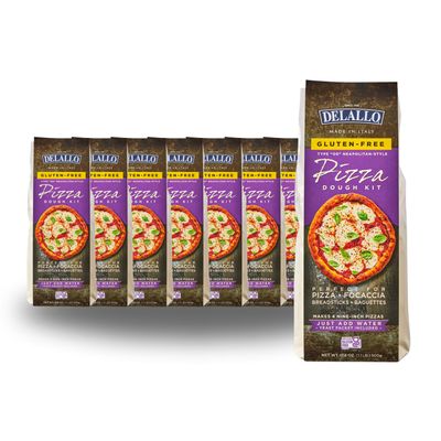 DeLallo Gluten Free Flour Pizza Kit, 17 Oz Bag, (10 Pack), All Purpose Pizza Dough Mix for Baking Crust, Bread and Calzones, Vegan, Dairy Free