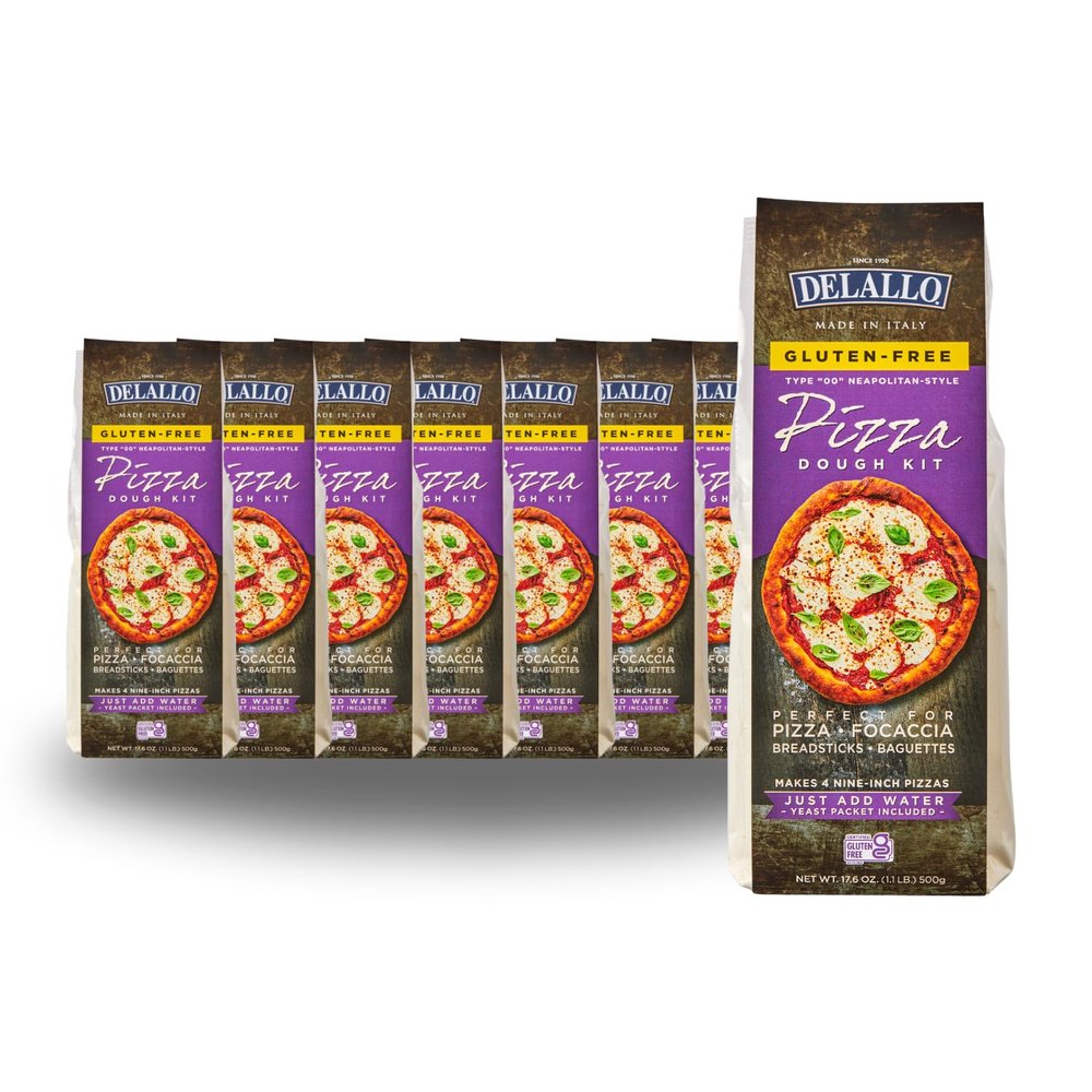 DeLallo Gluten Free Flour Pizza Kit, 17 Oz Bag, (10 Pack), All Purpose Pizza Dough Mix for Baking Crust, Bread and Calzones, Vegan, Dairy Free