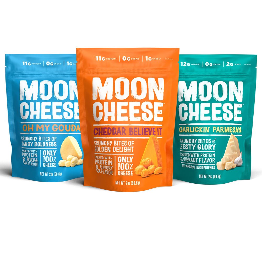 Moon Cheese Variety Pack, Cheddar, Gouda & Garlic Parm, Crunchy, Protein-Rich Cheese Snack, Gluten Free, Keto Friendly, 100% Real Cheese, 2 Ounce (Pack of 3)