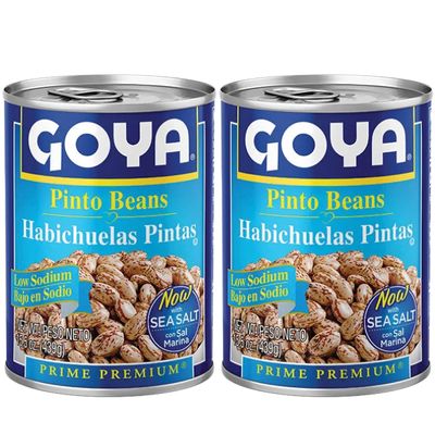 Goya Low Sodium Canned Pinto Beans, Smooth and Creamy Habichuelas Pintas, Pantry Staple, Pack of 2 (15.5 oz Cans)