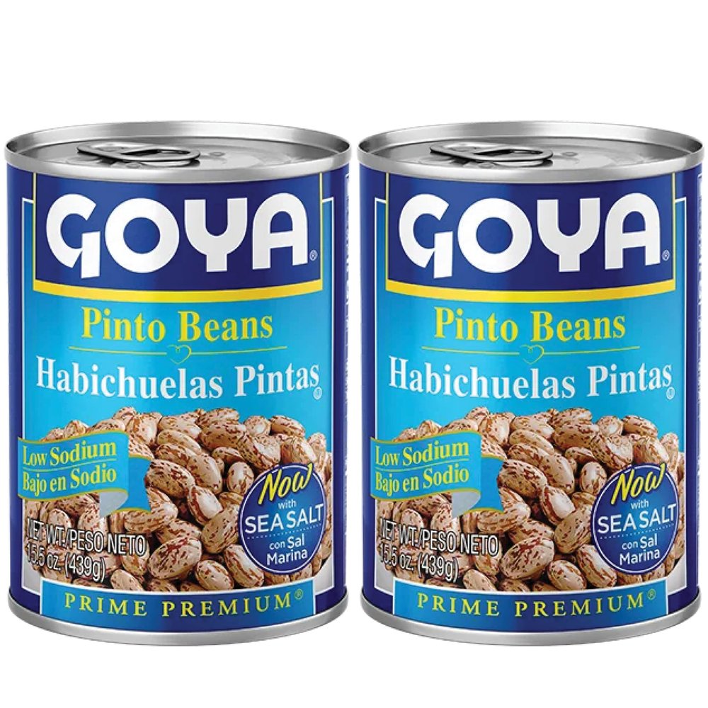 Goya Low Sodium Canned Pinto Beans, Smooth and Creamy Habichuelas Pintas, Pantry Staple, Pack of 2 (15.5 oz Cans)