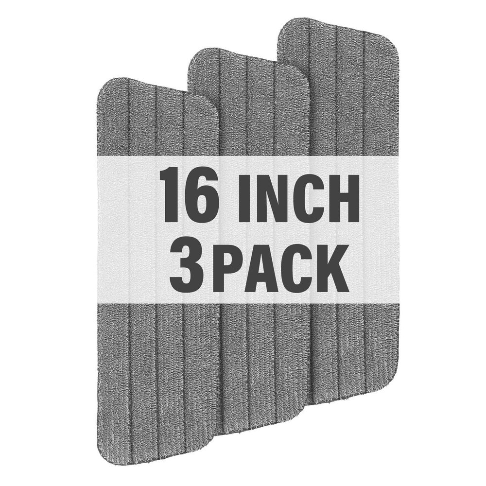 16.5 inch Mop Pads Refills, 3 Pack Microfiber Reusable Replacement Mop Pads Flat Replacements Heads for Wet Or Dry Floor Cleaning and Scrubbing, Grey Cloth