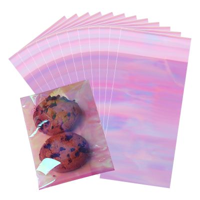 100 PCS Cookie Bags, Candy Bags, Self Sealing Cellophane Treat Bags, Self Adhesive Clear Iridescent Cellophane Bags, 3x5.6 Inches Individual Cookie Bags for Packaging, Candy, Cake Pops