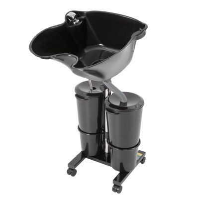 Portable Shampoo Basin, Height-Adjustable Portable Shampoo Basin, Shampoo Basin, Vertical no-bend shampoo basin for Beauty Salon/Barber Shop, Black, double bucket