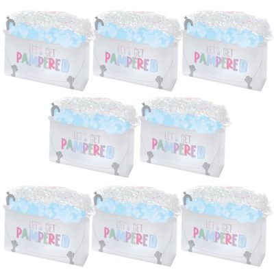 Amscan Elegant White Spa Party Favor Container - 6" x 8" (Pack of 8) - Perfect for Spa-themed Parties, Bridal Showers, and Special Occasions