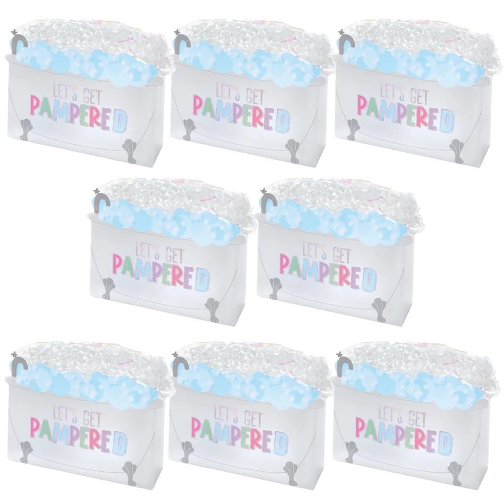 Amscan Elegant White Spa Party Favor Container - 6" x 8" (Pack of 8) - Perfect for Spa-themed Parties, Bridal Showers, and Special Occasions