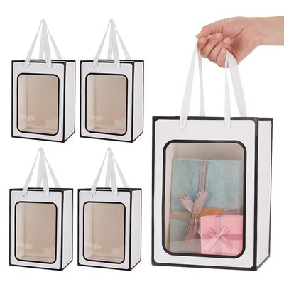 NBEADS 12 Pcs Paper Gift Bags with Transparent Window, Kraft Paper Bags Shopping Bags with Handle 7.09x5.12x9.84 Inch White Gift Bags for Business Wedding Birthday Party Supplies