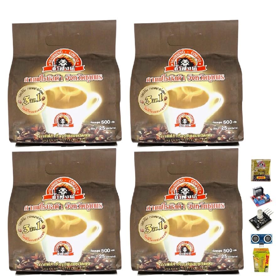 Generic Thamsing Instant Coffee Mix 3 in 1 Original OTOP 25 Sachets/Pack (500g) Delicious Aroma Snack Roasted Robusta (of 4) By Beautygoodshop [Get Free For You Beauty Gifts], Large