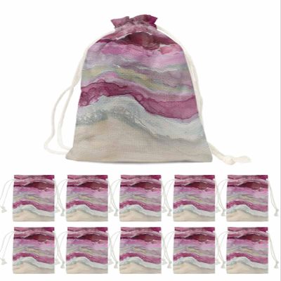 Victoroes Ocean Drawstring Gift Bags 10 Pieces, 5" x 7" Small Abstract Art Beach Gradient Purple Wave Gift Bag Reusable Fabric Wrap Bags for Wedding Party Birthday Christmas Holiday