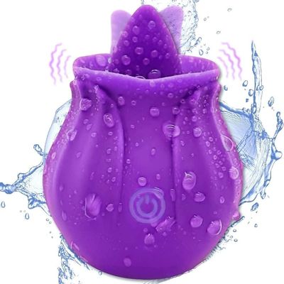 NineLife Basics Easy to Operate Rose Shape Toys Update Model 3 in 1 Rose Toy with Tongue Licking, Thrusting and Vibrating Adult Tools SN3+6 * 1, Roses-purple