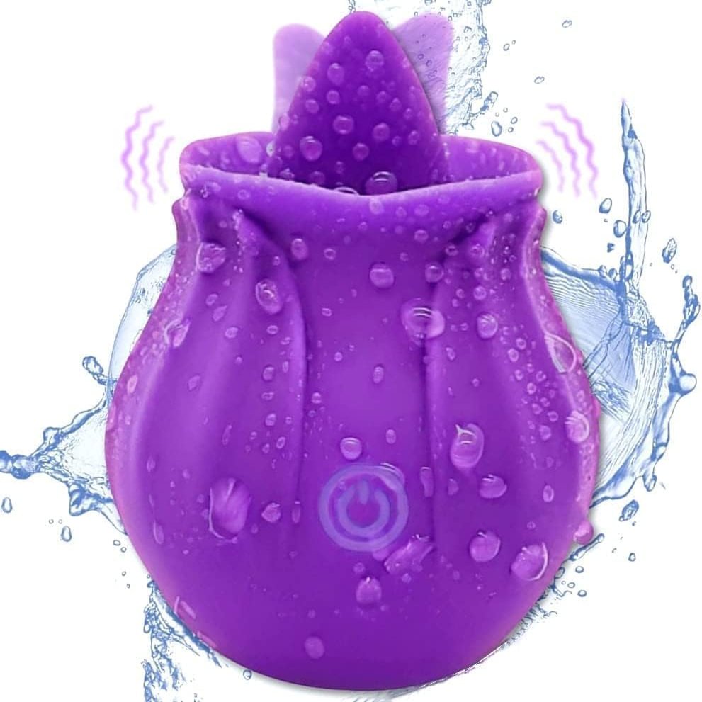 NineLife Basics Easy to Operate Rose Shape Toys Update Model 3 in 1 Rose Toy with Tongue Licking, Thrusting and Vibrating Adult Tools SN3+6 * 1, Roses-purple