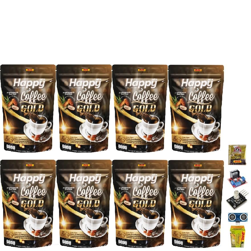 Generic Happy Coffee Gold Thai Instant Date Palm Coffee Coconut Non-Dairy Creamer Low-Sugar 15 Sachets/Pack(225 g). Set 8 By Beautygoodshop [Get Free For You Beauty Gifts], Large