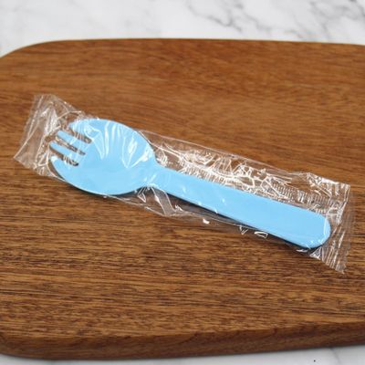 100PCS Disposable Sporks, Individually Packaged Plastic Spork for Cakes, Desserts, Ice Cream, Bread, Fork Spoon for Party, Wedding, Picnics, Buffet (Blue)