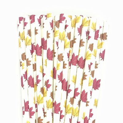 100 pcs Leaf Print Paper Straws, Green Shamrock Clover Puplish Red Brown Yellow Maple Leves Drinking Straws, Irish Holiday St. Patrick's Day Fall Autumn Thanksgiving Cake Pop Sticks (Maple Leaf)