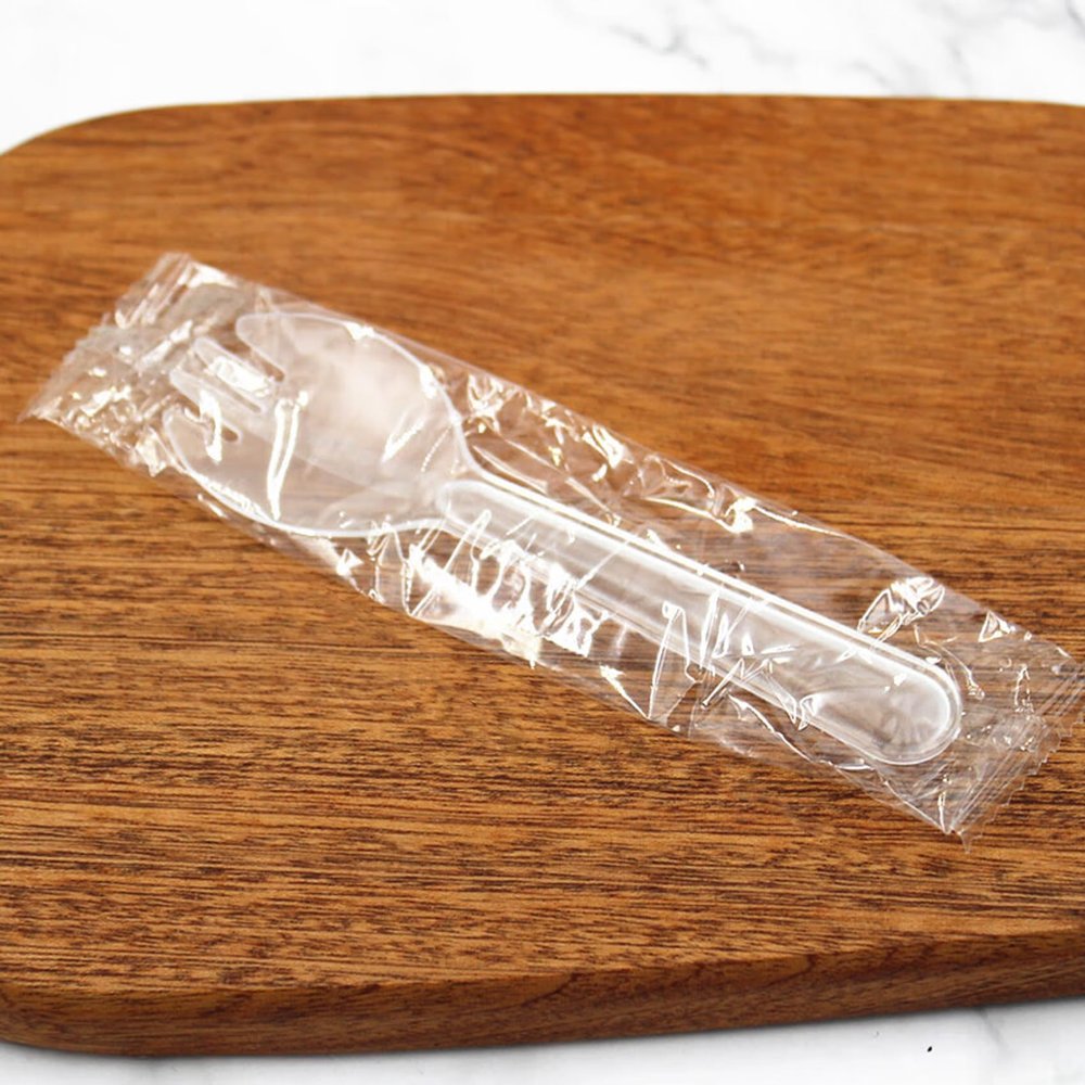 100PCS Disposable Sporks, Individually Packaged Plastic Spork for Cakes, Desserts, Ice Cream, Bread, Fork Spoon for Party, Wedding, Picnics, Buffet (Clear)