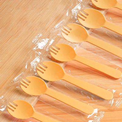 100PCS Disposable Sporks, Individually Packaged Plastic Spork for Cakes, Desserts, Ice Cream, Bread, Fork Spoon for Party, Wedding, Picnics, Buffet (Orange)