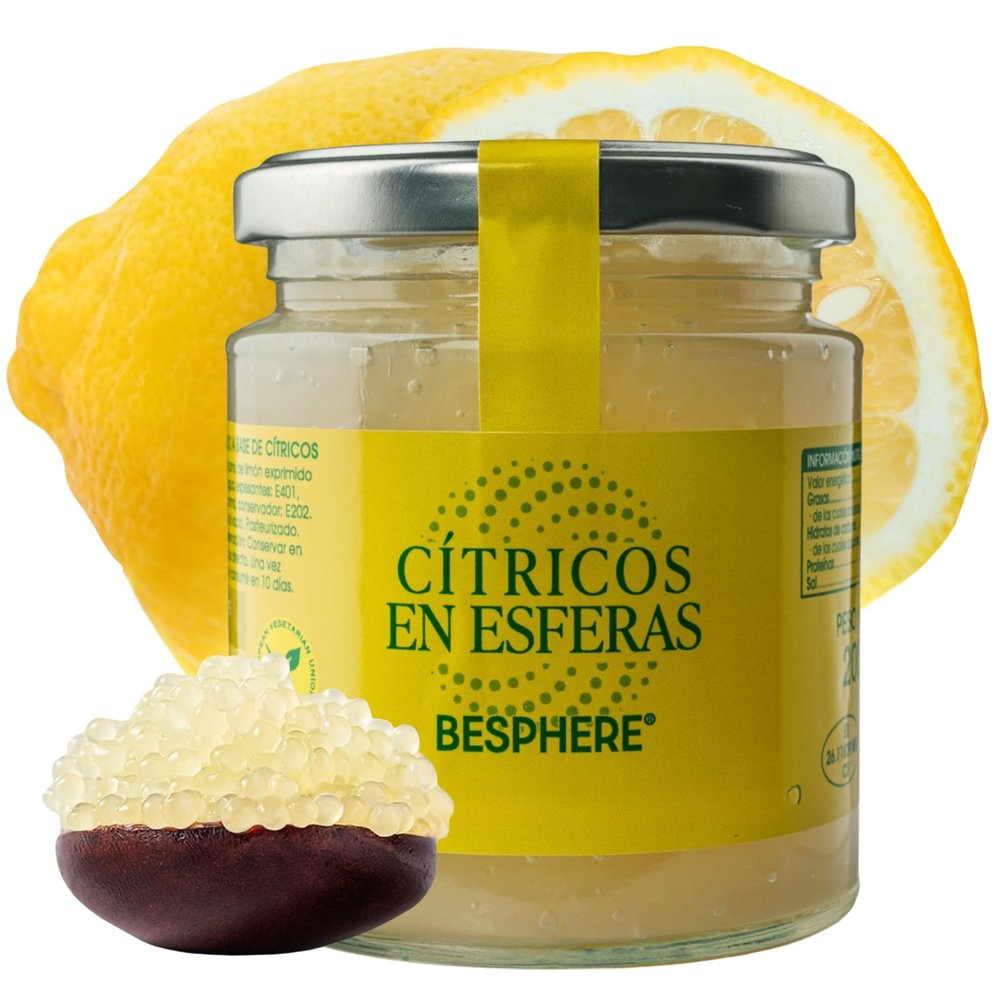 BESPHERE Delicious Lemon Spheres, Caviar Food with Concentrated Tropical Taste, Enhances Savory Dishes, Desserts, Drinks, Preserved & Pasteurized, Low Calorie, Non-Fading Colour for Presentation 7 oz / 200 gm
