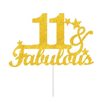 11 & Fabulous Cake Toppers Gold Glitter, Happy 11th Birthday Cake Topper Cheers to 11 Years Old Bday Decoration, Eleven and Fabulous Cake Decorations for 11 Birthday Anniversary Party