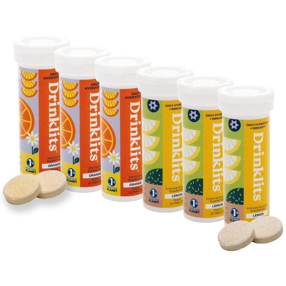 Drinklits Orange Electrolyte Hydration & Lemon Immunity Tablets (6) Tube Combo Pack | Great Taste Gluten Free Daily Use | 60 Servings (10 Tablets Per Tube)