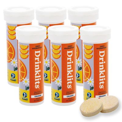 Drinklits Orange Electrolyte Fizzy Hydration Tablets (6) Tube Bundle | 0g Sugar - Natural Sports Drink - Essential Electrolytes | 60 Servings - 10 Tablets Per Tube