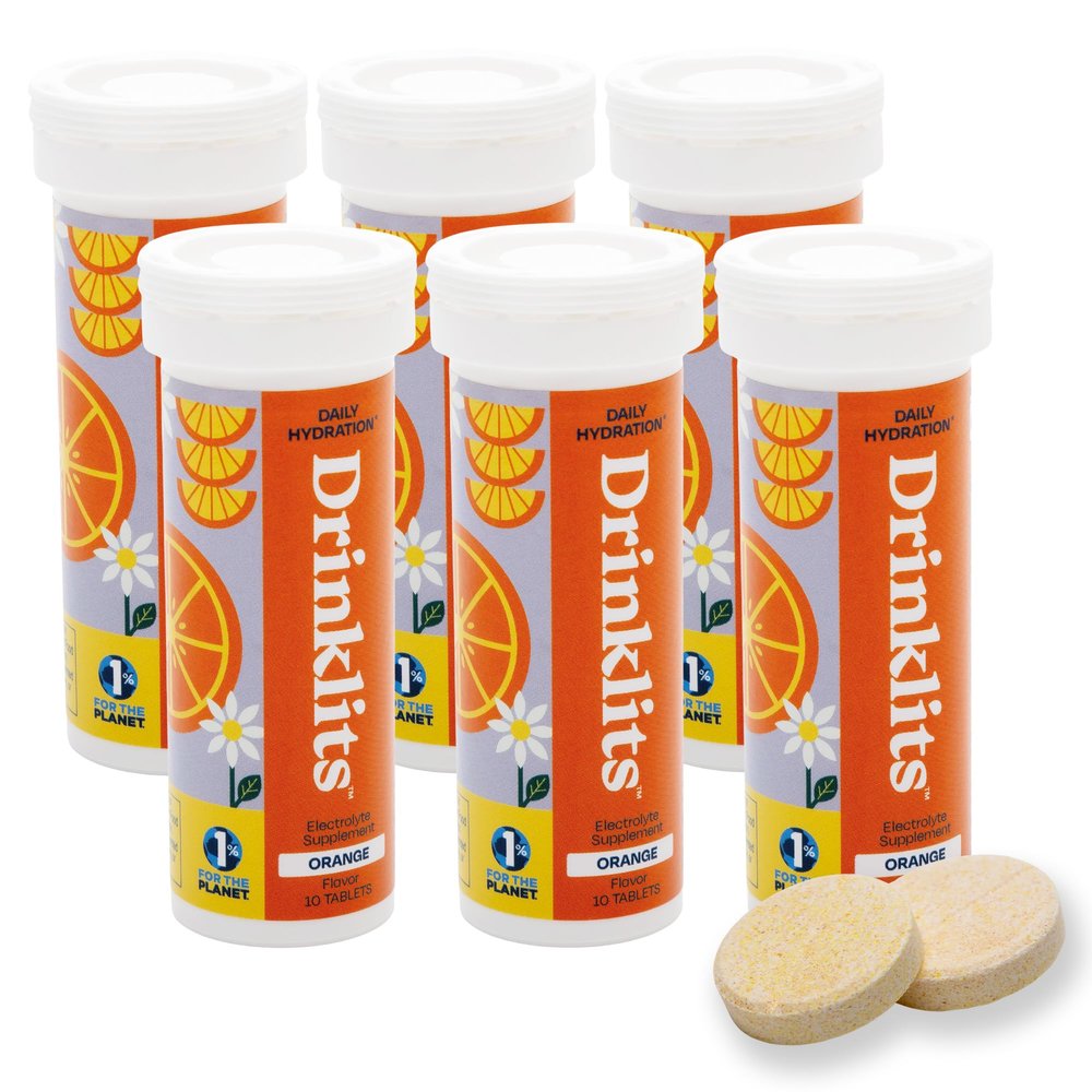 Drinklits Orange Electrolyte Fizzy Hydration Tablets (6) Tube Bundle | 0g Sugar - Natural Sports Drink - Essential Electrolytes | 60 Servings - 10 Tablets Per Tube