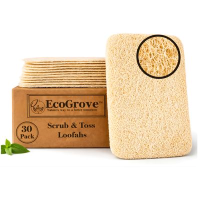 EcoGrove Natural Loofah Sponge Multipack 100% Plant-Based Exfoliating & Cleaning Scrubber, Biodegradable Eco-Friendly Luffa for Shower, Dishes, Face, Soap Making(30-Pack)
