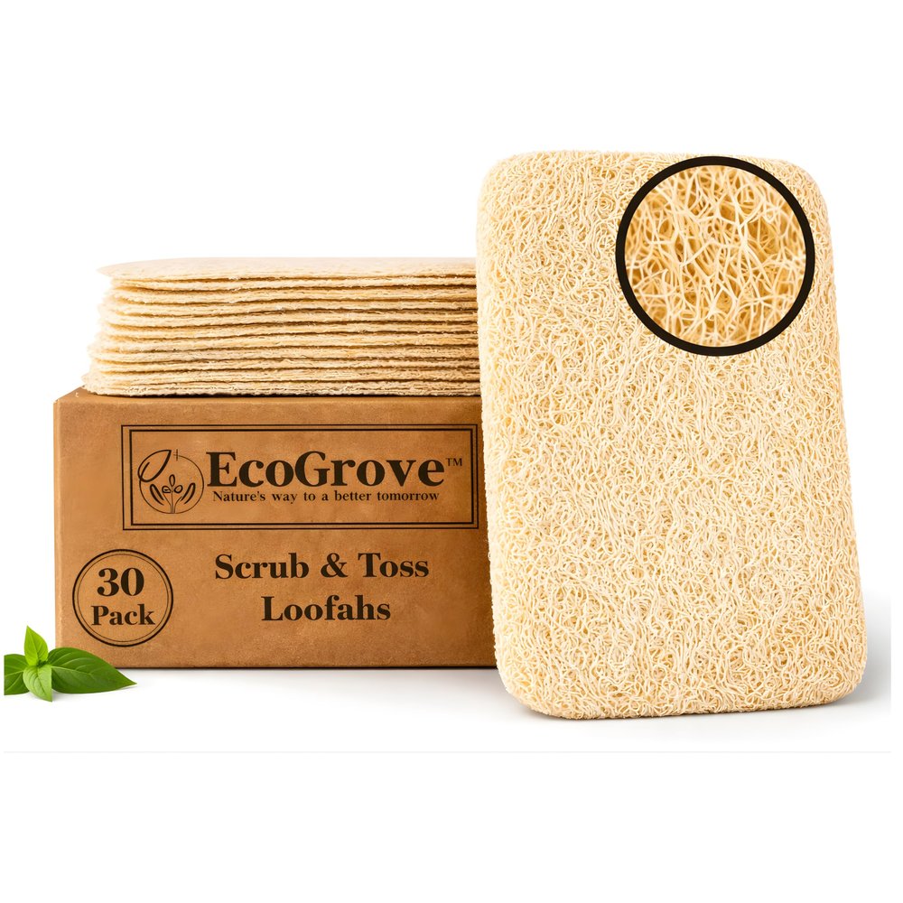 EcoGrove Natural Loofah Sponge Multipack 100% Plant-Based Exfoliating & Cleaning Scrubber, Biodegradable Eco-Friendly Luffa for Shower, Dishes, Face, Soap Making(30-Pack)