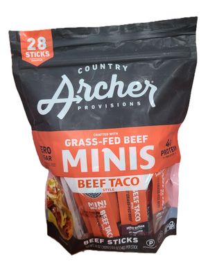 Country Archer Mini Beef Sticks, Beef Taco, 28 Sticks