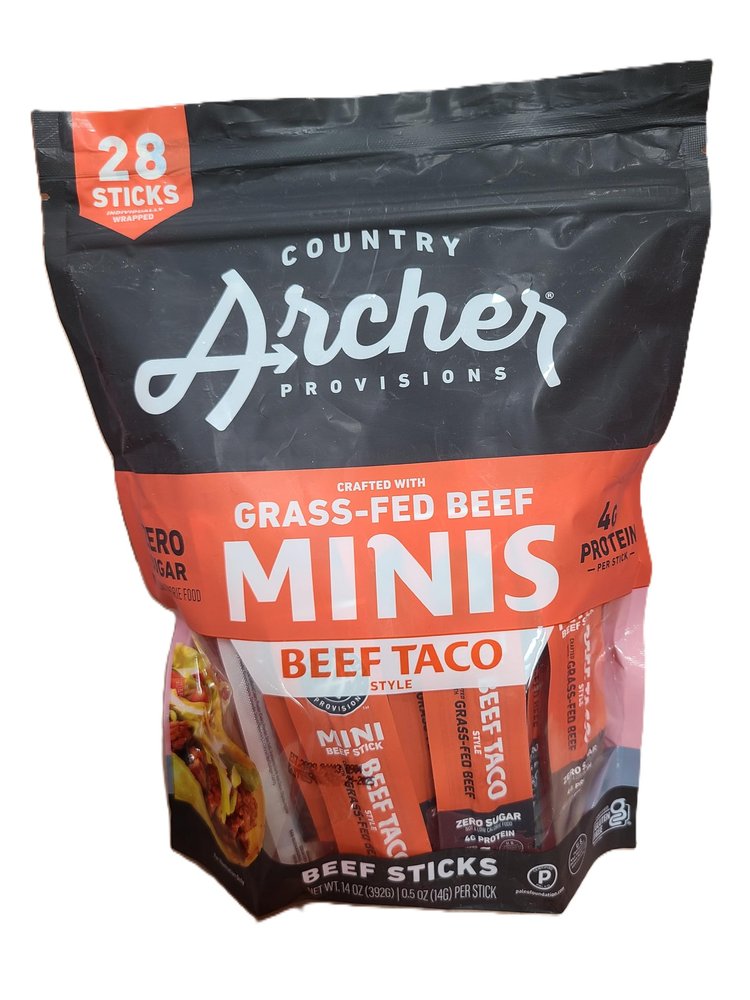 Country Archer Mini Beef Sticks, Beef Taco, 28 Sticks