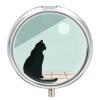 BTCOWZRV Round Pill Box with Mirror 3 Compartments Pill Organizer Portable Small Pill Case Weekly A Black Cat Sits Medecine Case for Purse, Pocket, Travel, Vitamin, Supplements, Silver view 1
